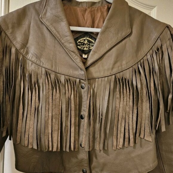 Vintage Western Leather Fringe Jacket Size Lg Cowgirl Cowboy Festival Motorcycle - Picture 8 of 16